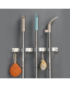 Wall Mounted Mop Brush Broom Organizer Hanger Holder Storage Rack Kitchen Tool - 4 hooks 3 clips
