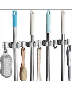 Wall Mounted Mop Brush Broom Organizer Hanger Holder Storage Rack Kitchen Tool - 5 hooks 4 clips