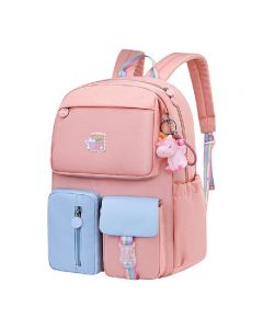 Water Resistant School Bags for Girls Primary School Backpack Schoolbag for Kids - Size L Pink+Blue