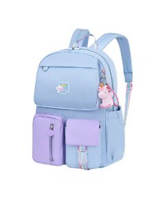 Water Resistant School Bags for Girls Primary School Backpack Schoolbag for Kids - Size L Blue+Purple