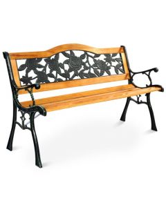 Weatherproof Garden Bench with Iron Structure and Solid Wood Slats Seat