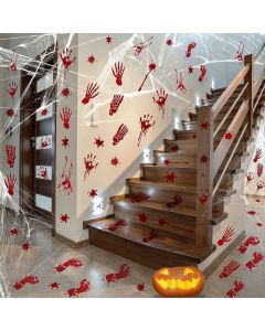 12 Sheets Halloween horrifying Bloody Stickers Bloody Handprint Window Decoration