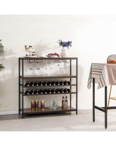 5-tier Wine Rack Table with 2 Wine Racks and 4 Rows of Glass Holders