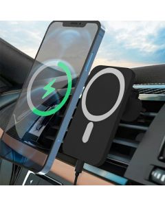 15W Mag-safe Air Vent Car Mount Magnetic Wireless Car Charger for iPhone 12/13/14 Series - Black