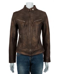 Ladies Classic Brown Biker Jacket-10-BROWN