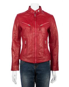 Ladies Classic Red Biker Jacket-24-RED