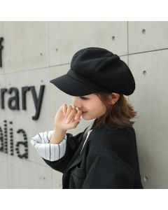 Ladies Winter Classic Beret Newsboy Style Solid Color Adjustable Cap for Women and Girls - Black