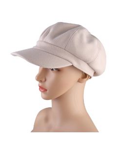Ladies Winter Classic Beret Newsboy Style Solid Color Adjustable Cap for Women and Girls - Beige