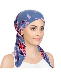 Women Hijab Cancer Chemo Hat Turban Cap Cover Hair Loss Head Scarf Wrap - Lake Blue