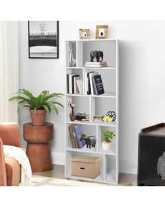 Wood Bookshelf with 10 Compartments Home Study Living Room