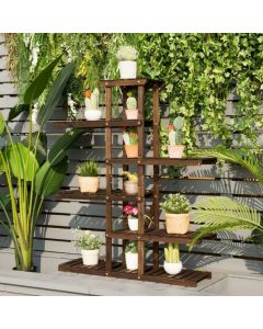 6 Tier Wood Plant Stand Shelves with Carbonized Fir Wood