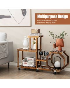 Wood Rolling Plant Stand for Flower Display