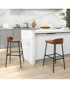 Wooden Bar Stool set of 2 with Chic Low Back and Metal Legs