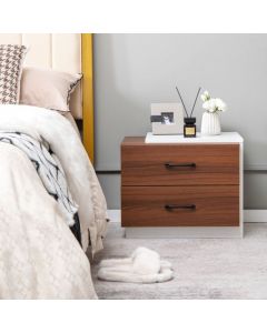 Wooden Bedside Table with 2 Drawers for Living Room Bedroom