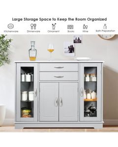 Wooden Buffet Sideboard with Adjustable Shelves and 2 Glass Doors