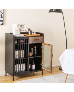 Wooden Buffet Sideboard with Tempered Glass Door and Anti-toppling Device