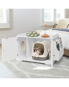 Wooden Cat Litter Box Hidden Washroom Toilet with 2 Doors