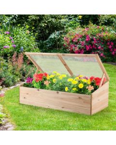 Wooden Cold Frame with Transparent Top Cover and Supporting Rods