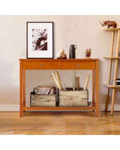 Wooden Console Table with Drawer and Open Storage Shelf for Entryway