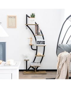 8-Tier Tall Wooden Curved Half-Moo Shape Plant Stand with Top Hook