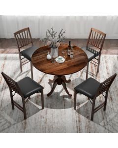 Wooden Dining Table with Round Tabletop and Curved Trestle Legs