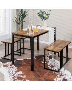4 Pieces Rectangular Wooden Dining Table Set with Bench and 2 Stools