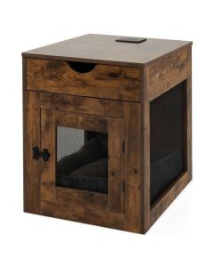 Wooden Dog Crate with Wireless Charger for Small Dogs