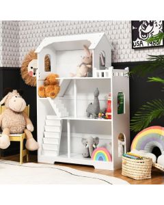 3-Tier Wooden Dollhouse Bookcase for Playroom Bedroom