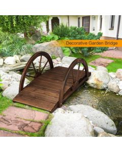 Wooden Garden Bridge with Half Wheel Railings