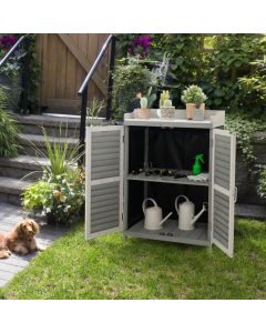Wooden Garden Potting Bench Table with Metal Plated Tabletop