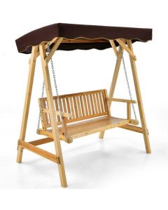 2-Seater Wooden Garden Swing Chair with Adjustable Canopy and Metal Chain