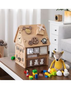 Wooden Busy House Toddler Learning Toy with Interior Space