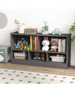 2-Tier Wooden Kids Bookcase with 5 Compartments for Playroom Study