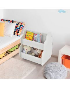 2-Tier Wooden Kids Bookcase with 4 Wheels