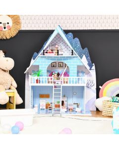Wooden Kids 3 Storey Doll House With Furniture Accessories