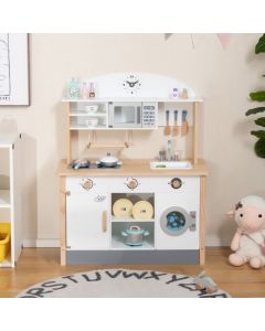 Wooden Kids Play Kitchen Set with Microwave Oven and Washing Machine