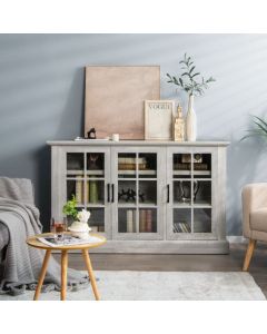 Wooden Kitchen Sideboard with 3 Glass Doors and Adjustable Shelves