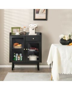 Wooden Kitchen Storage Cabinet with 2 Tempered Glass Doors