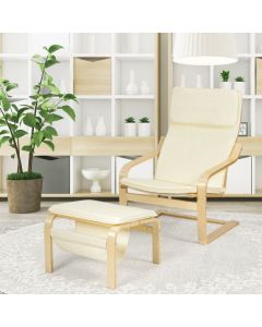 Wooden Lounge Chair with Footstool and Removable Cushion