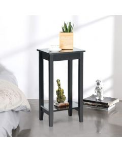 2 Piece Versatile Wooden Narrow End Table with 2-Tier Storage Shelves