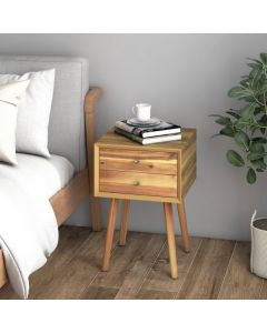 Wooden Nightstand with 2 Storage Drawers and Rubber Wood Legs