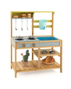 Wooden Play Kitchen Set with Faucet and Water Box