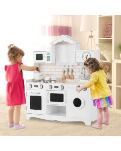 Wooden Pretend Kitchen Toys with Knobs and Open Shelf