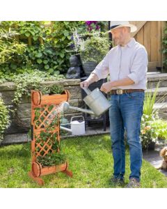 Outdoor Wooden Raised Garden Bed with Trellis and 2-tier Planter Box