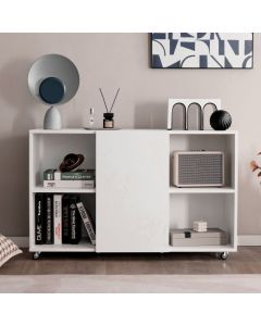 Wooden Rolling Storage Cabinet with 6 Compartments for Home Office