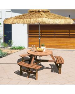 6-Person Outdoor Wooden Round Picnic Table with Built-in Benches