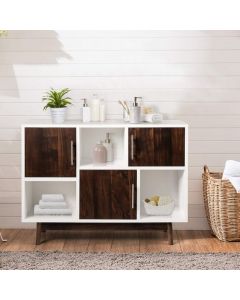 Wooden Storage Cabinet with Doors and Open Shelves