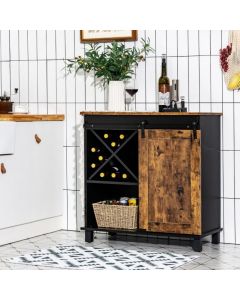 Freestanding Wooden Storage Cabinet with Wine Rack and Sliding Door