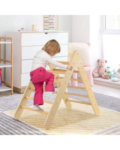 2-in-1 Wooden Triangle Climbing Toy with Gradient Adjustable Slide