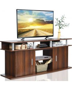 Wooden TV Cabinet Media Entertainment Center with 2 Doors and Open Shelves